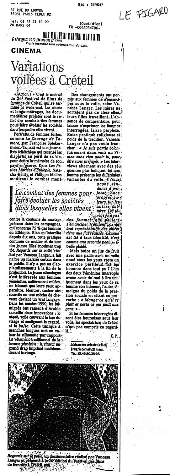 Vanessa Langer, Article: Le Figaro Mars 04